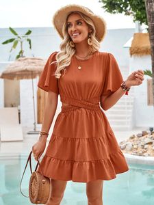 Swimming Dress For Woman Beach Outing Bikini Tunic BOHO Cover Ups Pareo Summer Outlet With Round Neck Hollow Out Short Sleeved
