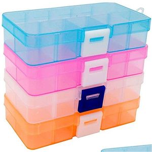 Storage Boxes & Bins 10 Slots Jewelry Organizer Transparent Plastic Box Display Case Holder Container For Beads Ring Earrings Drop Del Dhatt