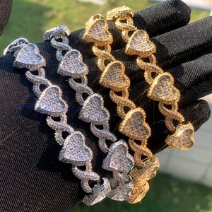 New Styles Cubic Zirconia Cuban Chain Necklace Heart Pendant for Women Luxury Full Paved Iced Out CZ Wedding Jewelry