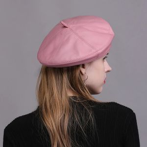 Moda kobiety wiosna/zima brytyjska oryginalna skórzana malarz kapelusz kobiet retro koreańska ośmioboczna maska ​​różowa/khaki beret 240520