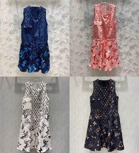2022 Designer 4 Color New Summer Pocket Sleeveless Lady Dress Women Print Elegant Midi Party Dresses4692205