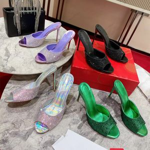 Designer women's exposed heel slipper laser heels slip on stiletto heeled slides open toe shoes luxury leather outsole evening shoe factory footwear