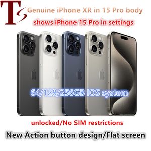 Original Unlocked iphone XR Covert to iphone 15 Pro Cellphone with 15 pro Camera appearance action button style flat screen 3G RAM 64GB 128GB 256GB ROM Mobilephone