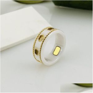 Bant Yüzük Y ve Porselen Erkek Mens Jewlery Love Ring Tasarımcısı Kadınlar İçin Kadın Yıldönümü Hediyesi Siyah-Beyaz Seramik Antik 18K Drop OTJC2