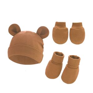 Cute Baby Hat Newborn Bonnet Gloves Socks Set Beanie Hats Ear Shape New Born Gift Photography Props Infant Fashion Accessories L2405