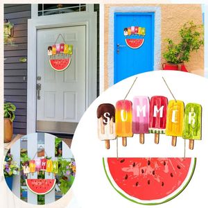 Dekorativa figurer Vattenmelon Dörrskylt sommar Välkommen hängande prydnad trä Front Wreath Decor Wall Housewarming Gift Home