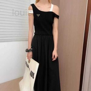 Basic & Casual Dresses Designer Brand 24 Spring/summer New Asymmetric Shoulder Belt Collision Material Splicing Hem A-line Skirt Tank Top RT3P