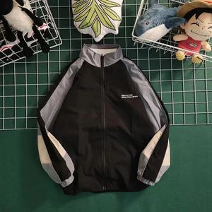 2024 Hip Hop School Team jacket mens autumn patch work color block windproof jacket fashionable loose thin college jacket 240516