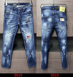 2024 New Men Jeans Hole Loch hellblau dunkelgrau Italien Brand Man Long Hosen Hosen Streetwear Denim Dünny Slim gerade Biker Jean für Dop-Qualität 28-38 Größe DS D99191