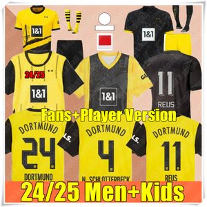 Futbol Jersey hayranları oyuncusu Haller Reus 24 25 Dortmund 2024 2025 Futbol Gömlekleri Bellingham Erkek Çocuklar Reyna Brandt Schlotterbeck Adeyemi Moukoko All Black Special