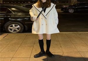 Моряк -воротник Простые твердые двойные двойные куртки для Ladies Vintage Elegant Allmatch исходящего обширного шерного пальто Winter2429296