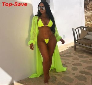 2020 New Arrival Woman 3 Pieces Sets Outfits Solid Sexy Two Piece Sets BikiniLong Sleeve Cardigan Beach Summer Ladies Clothing T209560387