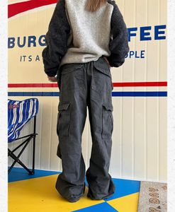 American retro multi-pocket washed loose overalls men and women do old drawstring wide-leg pants on the street. cargo pants gallerydept pants