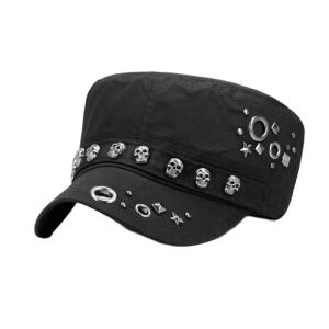 Europa America punk crânio rebite de fechamento completo Chapéus militares Marca de outono da primavera Snapback Cotton Hats for Men Fashion Army Cap