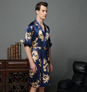MEN039S NALLEWIEDE CHINA Chinese Dragon männliche Seiden -Dressing -Kleid Satinrobe mit Kimono Männer 12833870625
