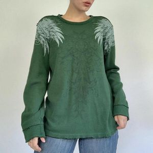 Kadın Hoodies Vintage Grafik Baskı Gevşek Küleyler Sonbahar İlkbahar Şık Kadın Tam Kollu Sweatshirts 2000S Retro Y2K Estetik Grunge