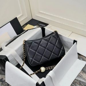 12aまったく新しいミラー品質の黒いデザイナーバッグホーボバッグ18cmレディースブラックキルティングバッグラムスキン財布本物の革の贅沢なハンドバッグシングルショルダーバッグ