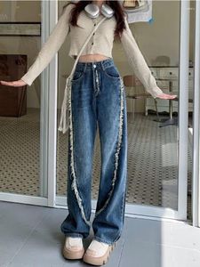 Kvinnors jeans kvinnor high street tofs mode vintage kroean stil full längd casual baggy femme chic vår höst mujer denim byxor