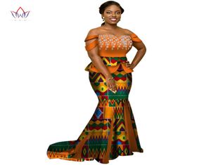 2019 Africa Style Two Piece Skirt Set Dashiki Elegant Africa Clothing Sexy Crop Top and Skirt Women Sets for Wedding WY32268509689