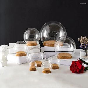 Flaskor 2sets/packar liten storlek rund form glas kupol vas hem deocration kork bas transparent omslag bröllop live prop vän gåva