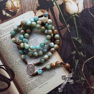 Religious Confirmation Catholic Crucifix Cross Blue Green Meditation Beads Chain Prayer Chaplet Rosary Necklace Jewelry 240518