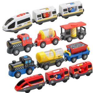 Diecast Model Cars New Electric Train Toys Compatible With Biro Wooden Track Children Train Toys 3 Carriages Trains For Kids Gift Y2405206YZW