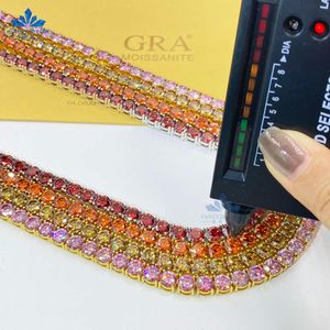 Pass Tester Easily 100% Moissanite Diamond 6.5mm Colored Link Chain S with Red Garnet Green Yellow Pink Stone