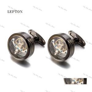 Lepton Cuff Links High Quality Movement Tourbillon Cufflinks For Mens Wedding Groom Mechanical Watch Steampunk Gear Relojes Gemelos Dhteo 306