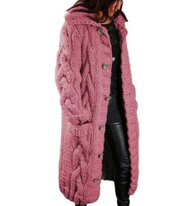 Tröjor 2022 Kvinnor Lossa stickad tröja Long Cardigan Coats Autumn Winter Sleeve Casuahooded Femme Solid Pocket Streetwear Sweate6550603