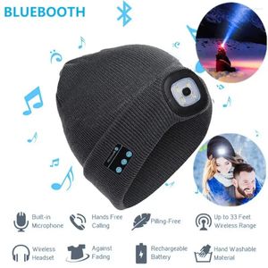 Berets Bluetooth 5.0 LED Hat Warm Beanie Wireless Stereo Headset Music Player With MIC For Handsfree Support Dimming Rechargeable Batte