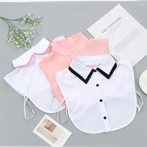 Bow Ties Women Front Tie White Brodery Fake Collar Classic Stand Pärlor Löstagbar vintage tryckning Spets Half Shirt