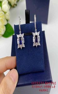 2020 varumärke Pure 925 Sterling Silver for Women Blue Diamond Earrings Wedding Party Earrings Silver Jewelry Big Design Jewelry3634750