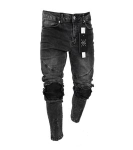 Masowe men039s Jeans Nowe czarna dziura Elastyczne zamek błyskawiczne Czarne spodnie hip -hopowe dla mężczyzn L3XL7912060