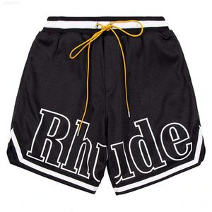 Shorts de grife rhude shorts cápsulas masculinas calças de praia de verão material de malha suor respirável calça de basquete solto de fitness