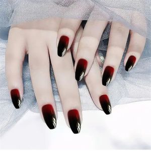 Black-Red Gradient Square Coffin Shape Ballerina False Nails French Style Nail Art Patch Nail Extensions Full Cover Manicure Tip 240520