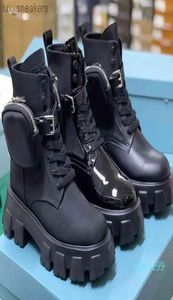 Men ROIS Nylon Combat Combat Boots Top Monolith Leather Leather Martin Boot with Pouch Battle Shoes Rubber Sole Platfor