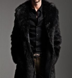 Men039s Fur Faux Autumn and Winter Lapel Long Jacket Moda