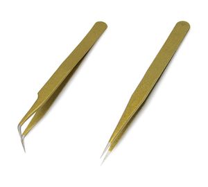 Kimcci 2PCSLOT Профессиональное качество CurvedStraight Tweezers из нержавеющей стали ложные ресники Инструменты для макияжа Gold Twezer9445065