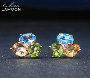 Lamoon 925 Sterling Silver Earrings for Women Gemstone Earing Citrine Peridot Topaz 18K Rose Gold Fine Jewelry S925 LMEI037 CJ1913803322