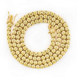 biżuteria hip -hopowa Naszyjnik Sterling Sier Gold Yellow w kolorze misanitowym łańcuch tenisowy