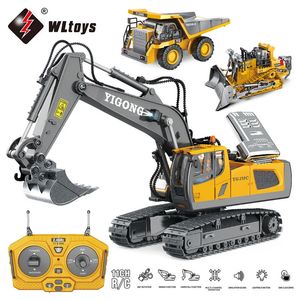 Wltoys legering 24g RC bil grävmaskin dumpning lastbil bulldozers 11 kanaler med LED -lampor Engineering Children Electric Toy 240520