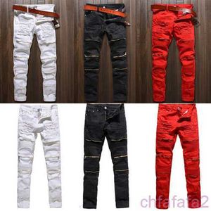 Herren Jeans Männer Skinny Stretch Denim zerrissen Hose Distressed Freyed Slim Fit zerstört schwarze weiße Rot 230211 3au6