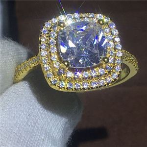 Moda yüzüğü yastık kesim 3ct 5a zirkon cz sarı altın dolu 925 gümüş nişan alyans için kadınlar için festival hediyesi