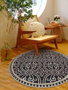 Teppiche Vintage Round für Wohnzimmer Schwarzes Gebiet Bodenmatte Mandala Schlafzimmer Teppiche Hausdekoration Luxus böhmische Exotische Kunst