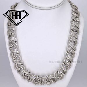 Hiphop Icy Infinity Link Chain Box Clasp Sier 18Mm Tester Pass Baguette Cut Moissanite Cuban Necklace