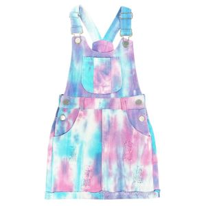 Jumpsuits 4-11T Summer Childrens Tie Dyed Short Coat Gilrs Dress jumpsuit Adjustable Belt Suspension Y240520H0QU