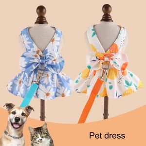 Vestido de cachorro fofo Atividades ao ar livre de verão e coleira com decoração de bowknot Pet Princess para a primavera 240507