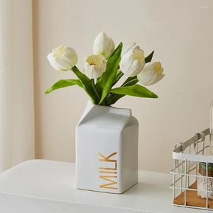 花瓶の家の装飾乾燥花のためのユニークな牛乳カートン花瓶北欧スタイルのリビングルームテーブル飾りセラミックアレンジメントクラフト