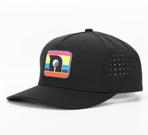 Painel de 5 painel Melin borracha de borracha PVC Papai Hat água à prova de laser cortado Hole perfurado Hatpre Curved Brim Black Baseball Cap6317527