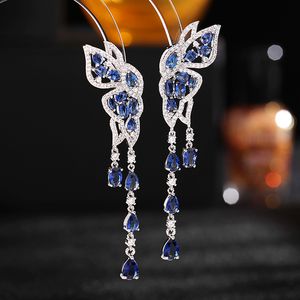 S925 Silver Needle Colorful Zircon Inlaid Earrings With Double Wings Long Butterfly Droplet Tassel Earrings Designer Jewelry